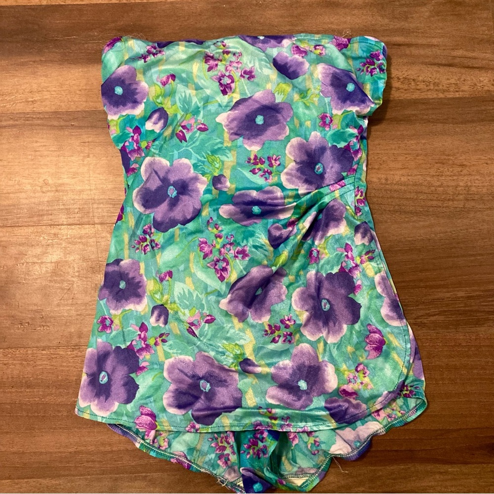 Vintage 80s Strapless Floral Bathing Suit
